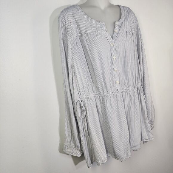Lane Bryant Women Blouse Size 22/24 White Striped Illusion Collection Button Tie - Picture 4 of 10